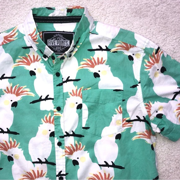 Five Points Industries Other - Five Points shirt cockatoo parrot bird print mint & white men’s medium unisex